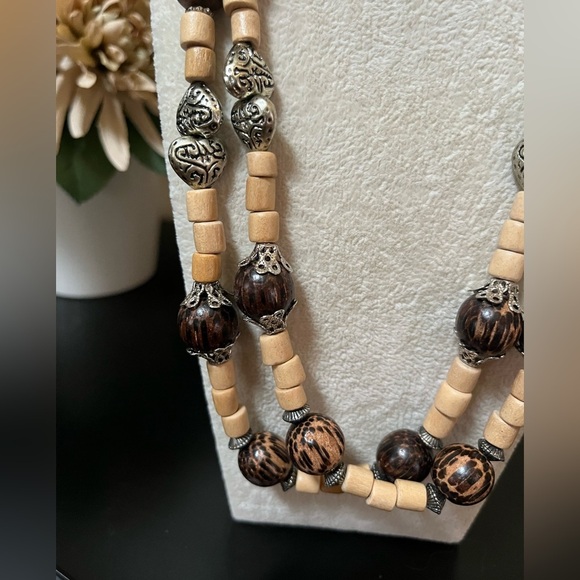 Vintage Silver Brown beaded Necklace Adjustable Closure Bohemian - Picture 11 of 12
